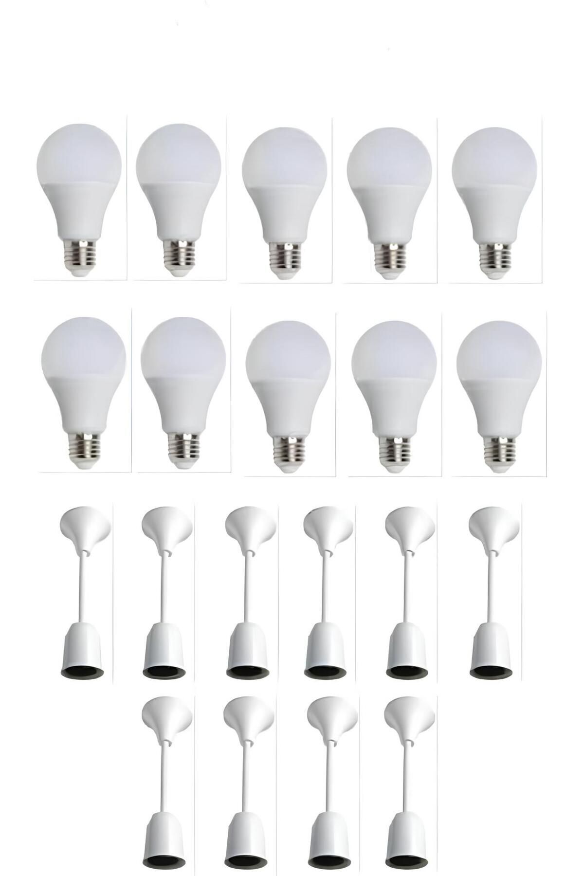9 W LED AMPUL BEYAZ 10 ADET TİJ DUY PORSELEN 10 ADET TOPLAM 20  PARÇA TAKIM