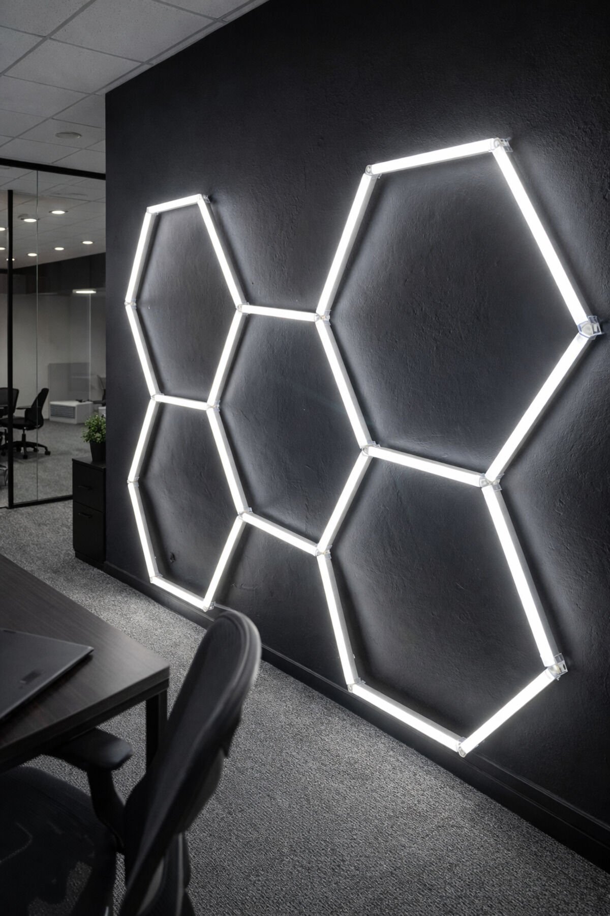 KSL2431 Altıgen Petek Linear Aydınlatma Hazır Set Beyaz Işık | 152x225 cm • Duvar Dekor LED Sistem