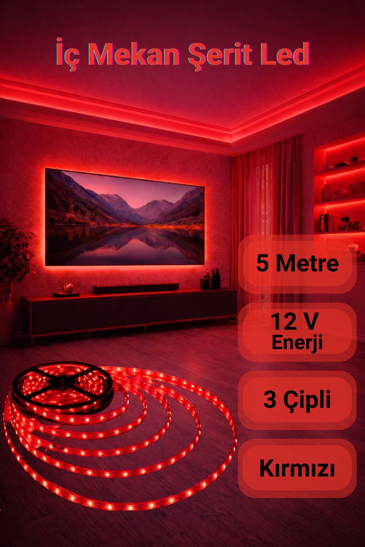 CT-4482 10Çipli Şerit Led Kırmızı Işık ◆ İç Mekan ◆ Yüksek Lümen ◆ Ekstra Kalın PCB ◆ 5 m ( TRAFOSUZ )