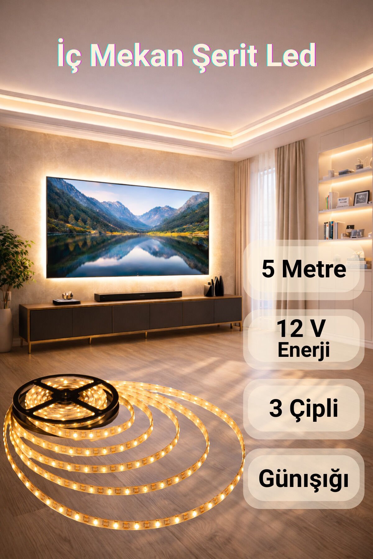 CT-4481 10 Çipli Şerit Led Günışığı ◆ İç Mekan ◆ Yüksek Lümen ◆ Ekstra Kalın PCB ◆ 5 m ( TRAFOSUZ )