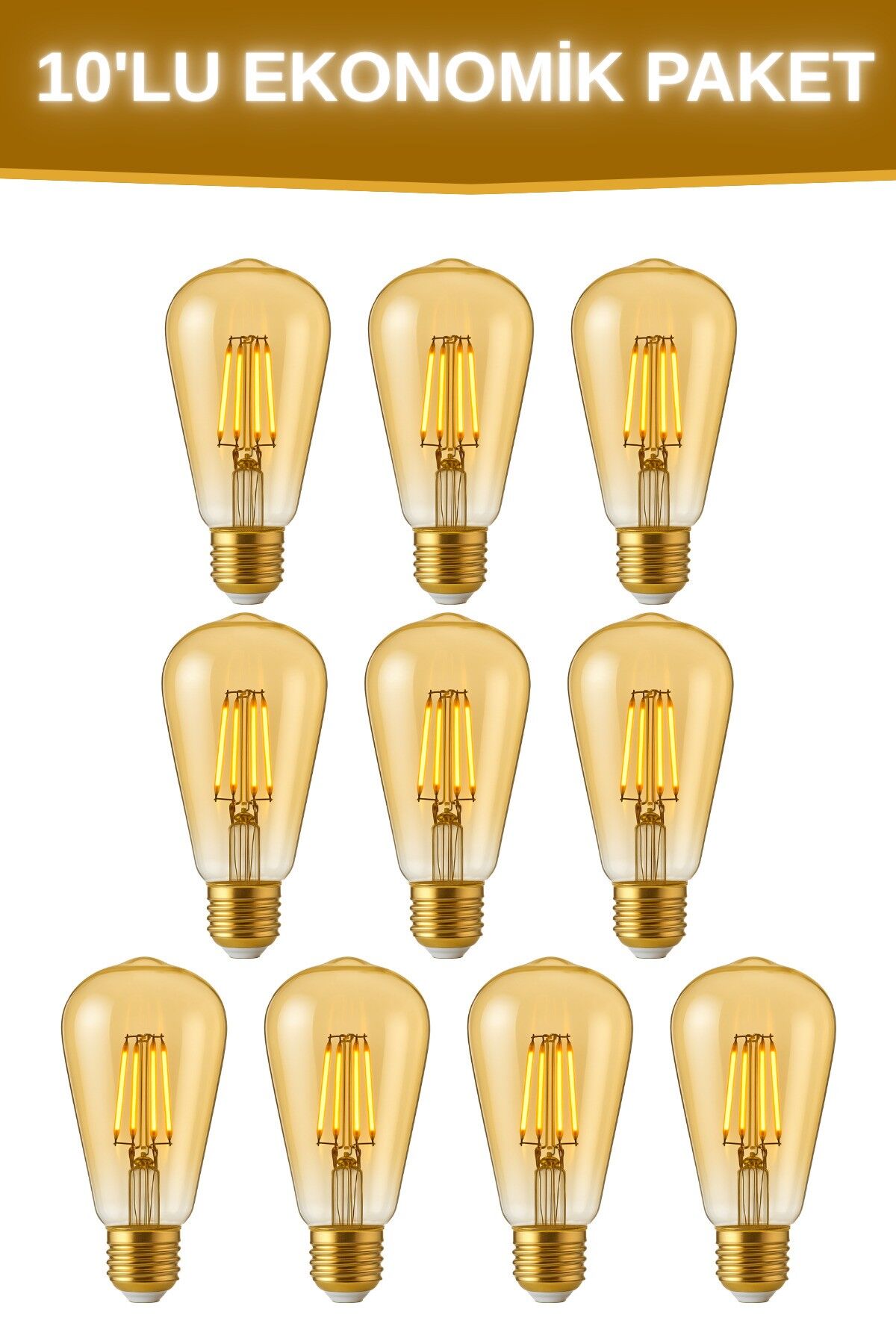 Rustik Amber Led Ampul 10'lu ST64 Armut Tip E27 Gün Işığı Dekoratif Aydınlatma Tasaruflu Ampul