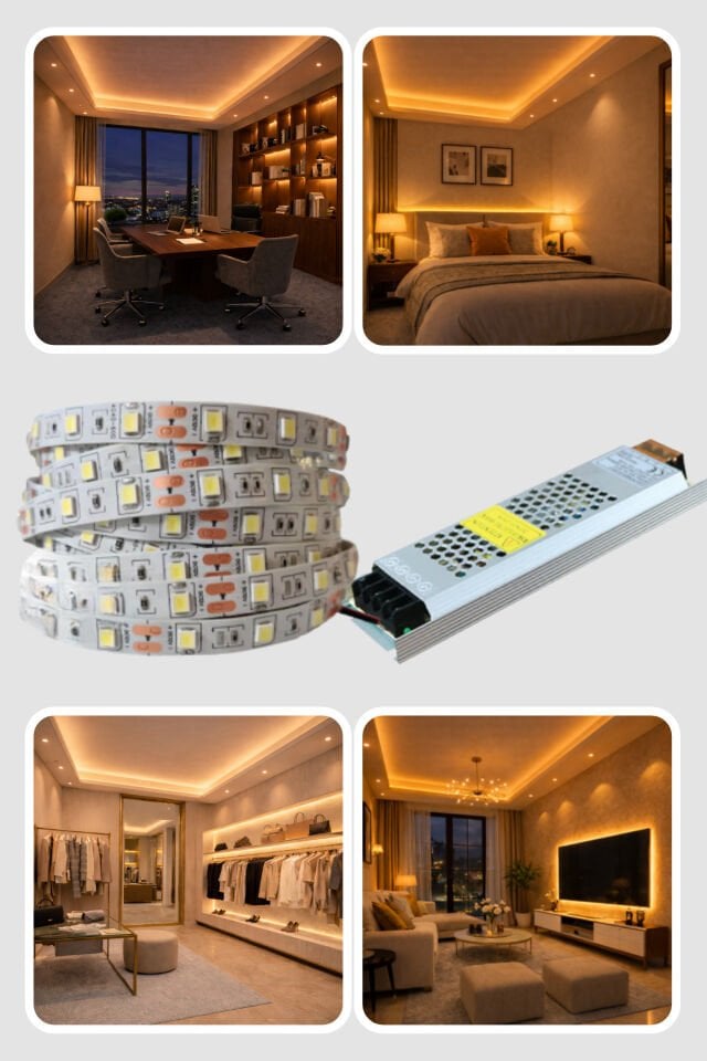 Yeni Nesil Şerit Led Seti ◆ 5 Metre Amber Led + 5 Amper 60 W Slim Trafo
