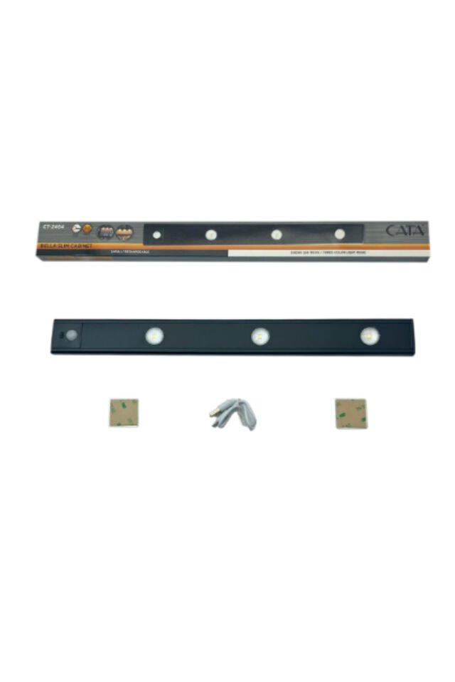 Sensörlü Şarjlı Mıknatıslı LED Işık 40 cm Siyah | Dimmerli 3 Işık Renkli Hareket Sensörlü Aydınlatma